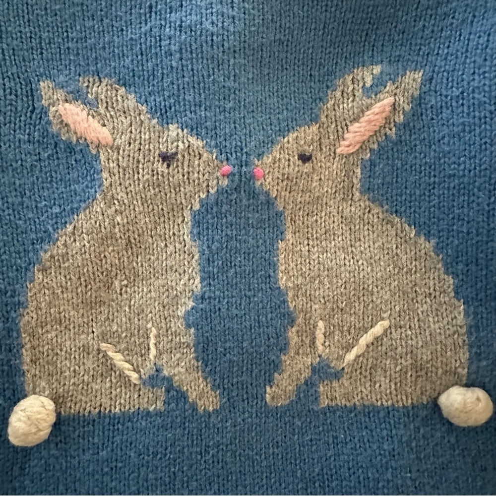 Baby Boden 3-6 Months Girl Bunny Blue Sweater Easter - Picture 4 of 4